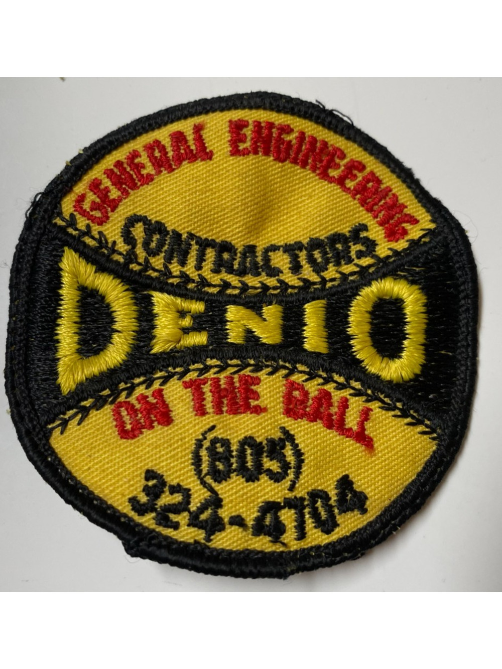 Vintage Denio General Engineering Contractors Patch Baseball Ball California 38B